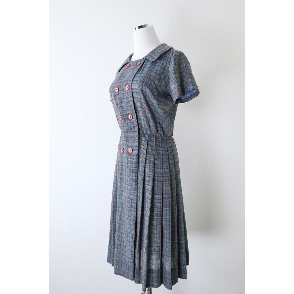 Vintage 1950s John Norman Inc. Double Breasted Shirt Dress Plaid Short Sleeve - Picture 5 of 14